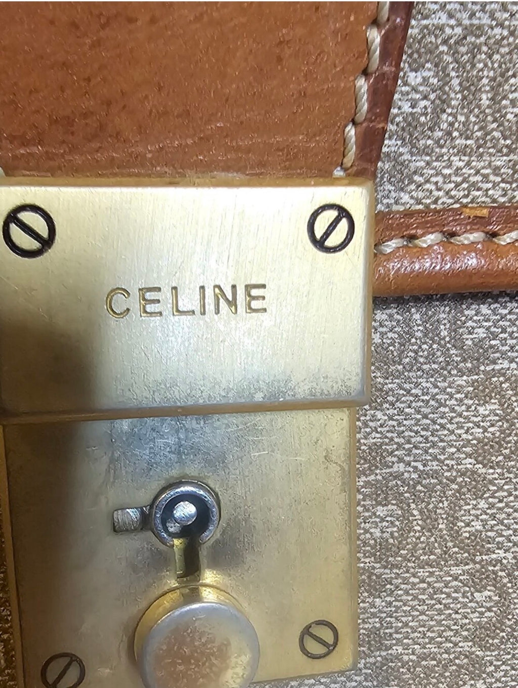 Vintage CELINE Macadam Large Portfolio Clutch Wristlet M07 Italy + Chain