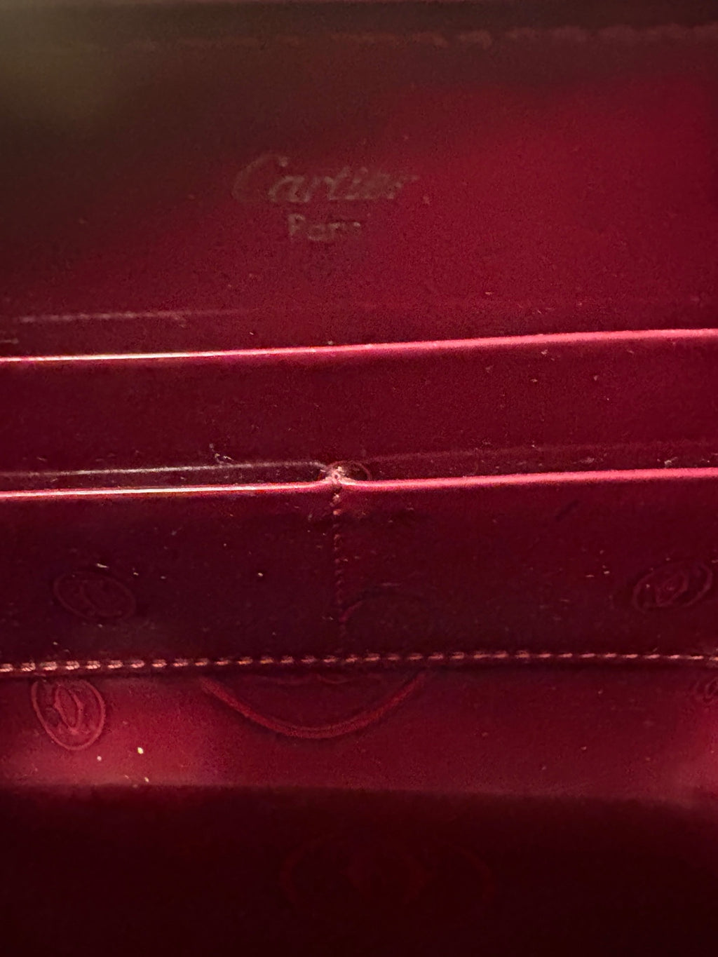 Cartier Happy Birthday Bordeaux Patent Leather Zip Around Wallet | Full Collector Set | Box, Cards, Dust Cloth | Made in France