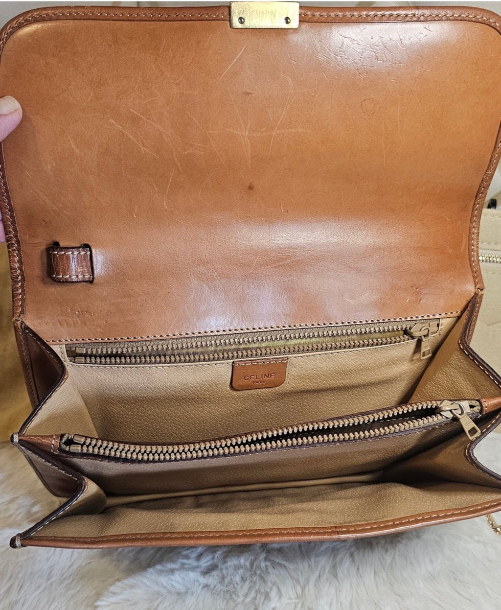 Vintage CELINE Macadam Large Portfolio Clutch Wristlet M07 Italy + Chain