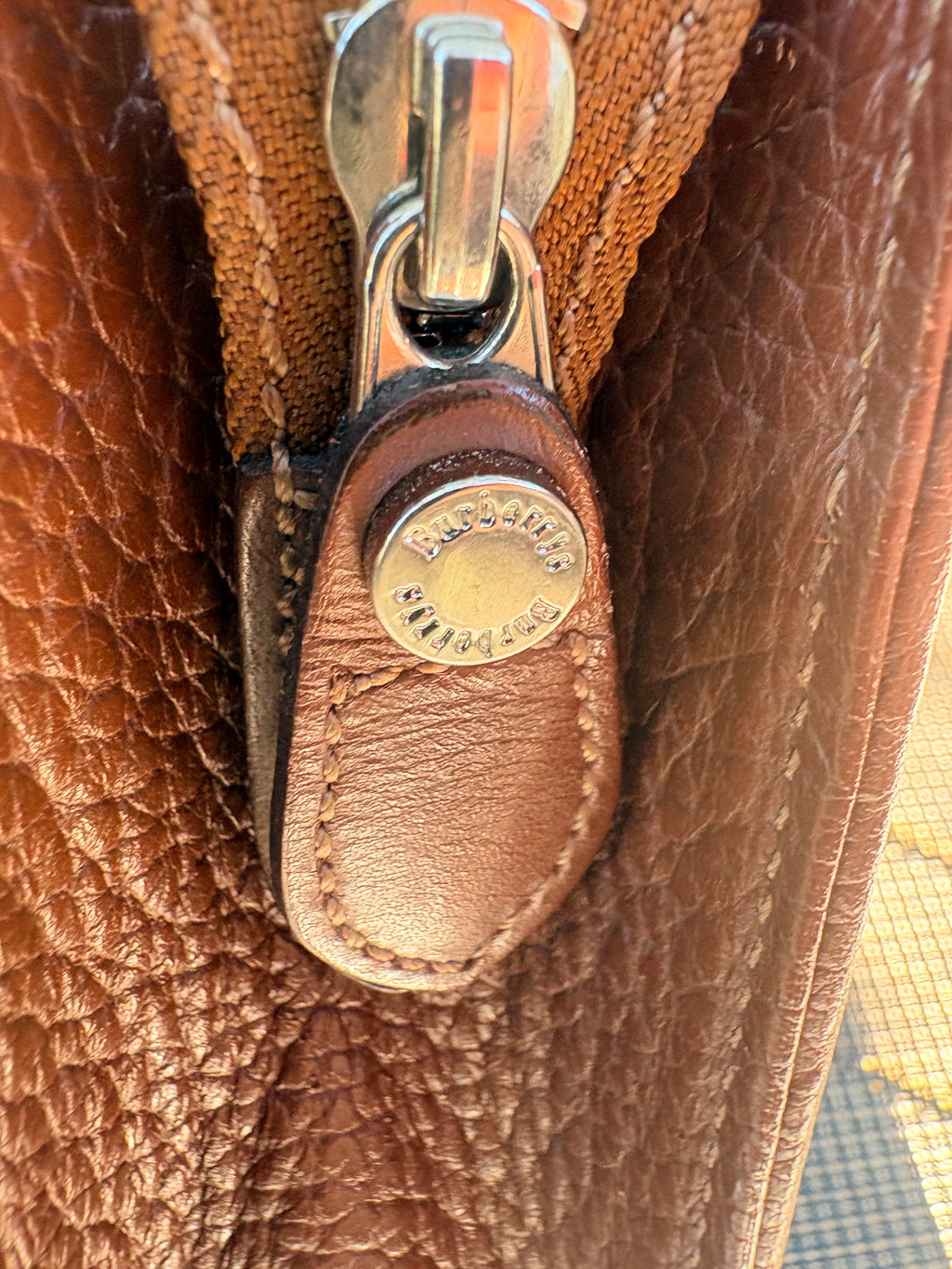 Vintage Burberrys of London Brown Pebbled Leather Wristlet Clutch