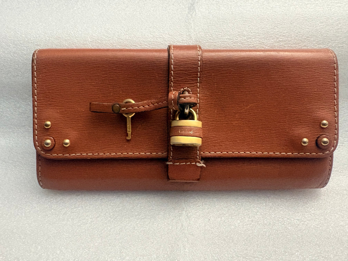 Chloé Paddington Rosewood Leather Long Wallet Lock Key + COA Y2K