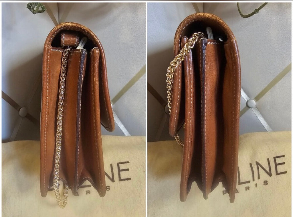 Vintage CELINE Macadam Large Portfolio Clutch Wristlet M07 Italy + Chain