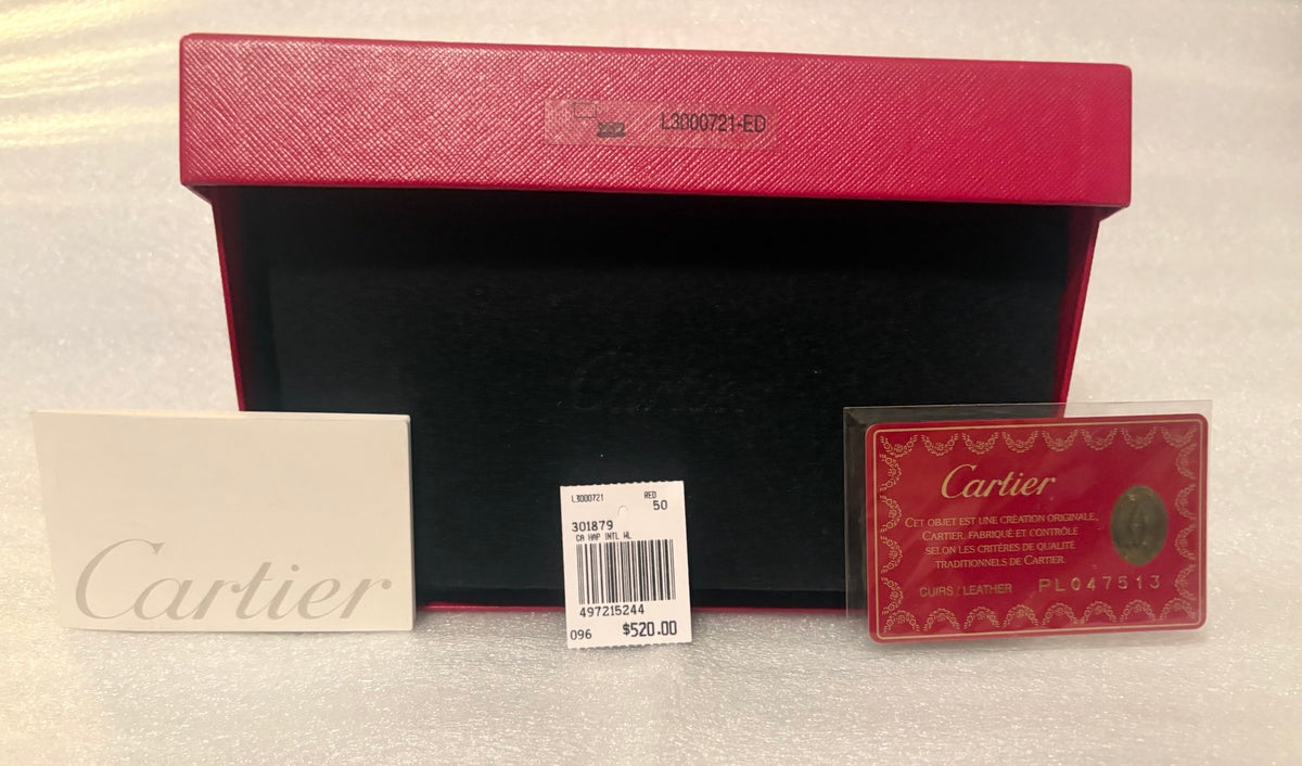 Cartier Happy Birthday Bordeaux Patent Leather Zip Around Wallet | Full Collector Set | Box, Cards, Dust Cloth | Made in France