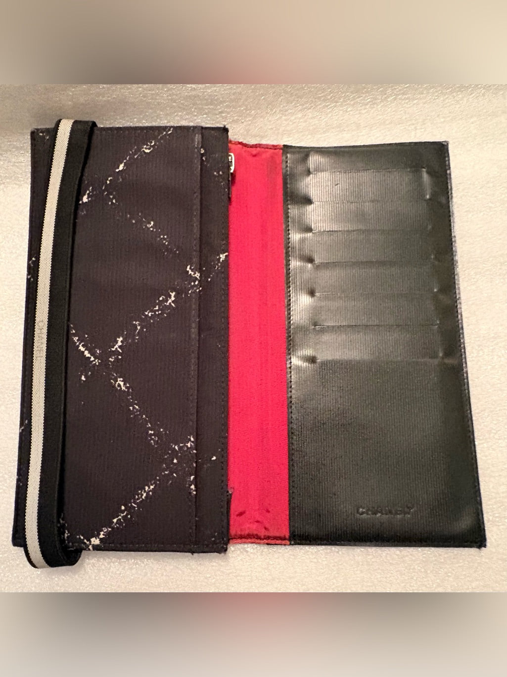 Vintage Chanel Travel Line Black Nylon Jacquard Wallet | Red Interior & Matching Authenticity Card | listing photo 5
