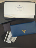 Prada 1M1132 Bluette Saffiano continental wallet front view