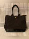 Tory Burch Retired Oversized Black Nylon & Patent Leather Zip Work Tote | listing photo 1