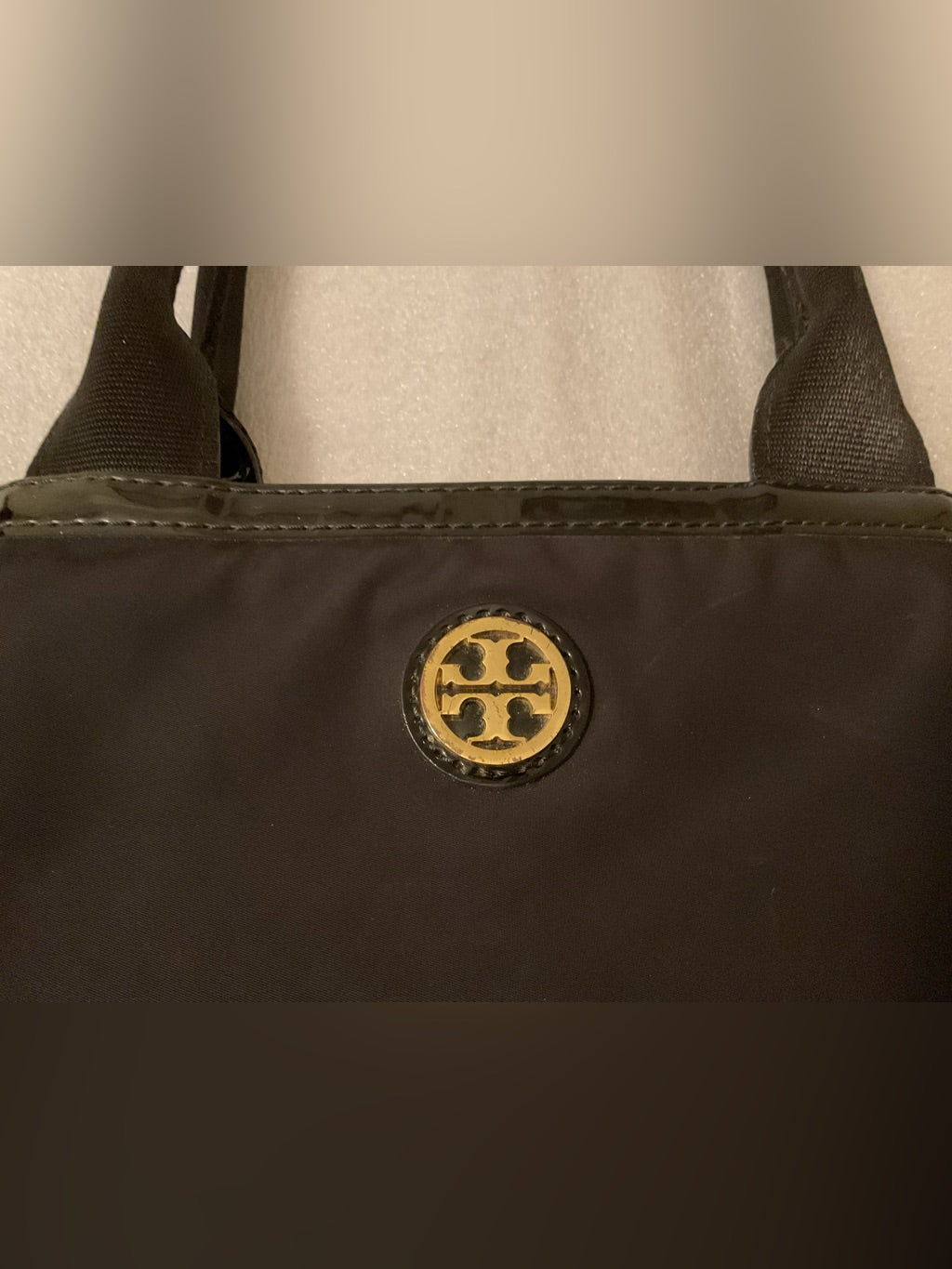 Tory Burch Retired Oversized Black Nylon & Patent Leather Zip Work Tote | listing photo 4