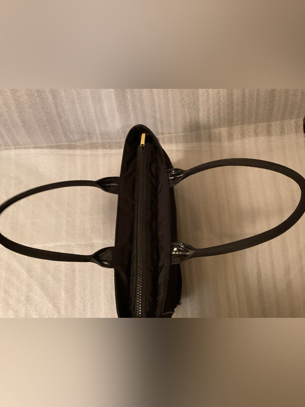 Tory Burch Retired Oversized Black Nylon & Patent Leather Zip Work Tote | listing photo 7
