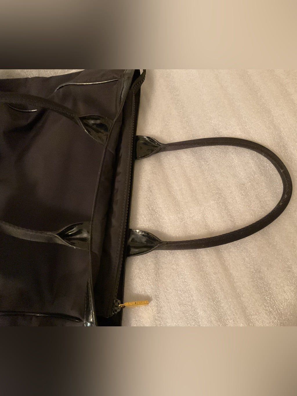 Tory Burch Retired Oversized Black Nylon & Patent Leather Zip Work Tote | listing photo 9