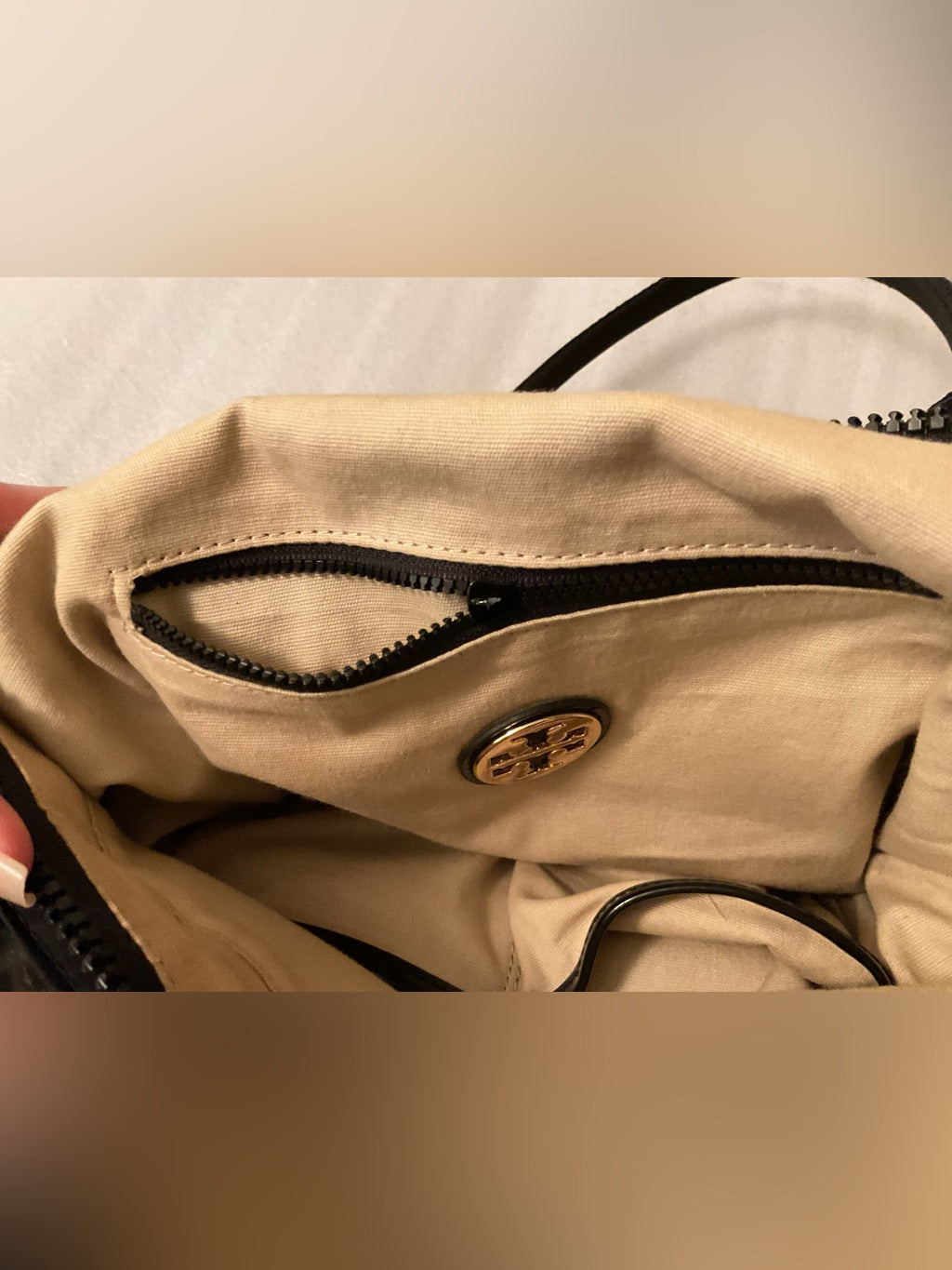 Tory Burch Retired Oversized Black Nylon & Patent Leather Zip Work Tote | listing photo 11