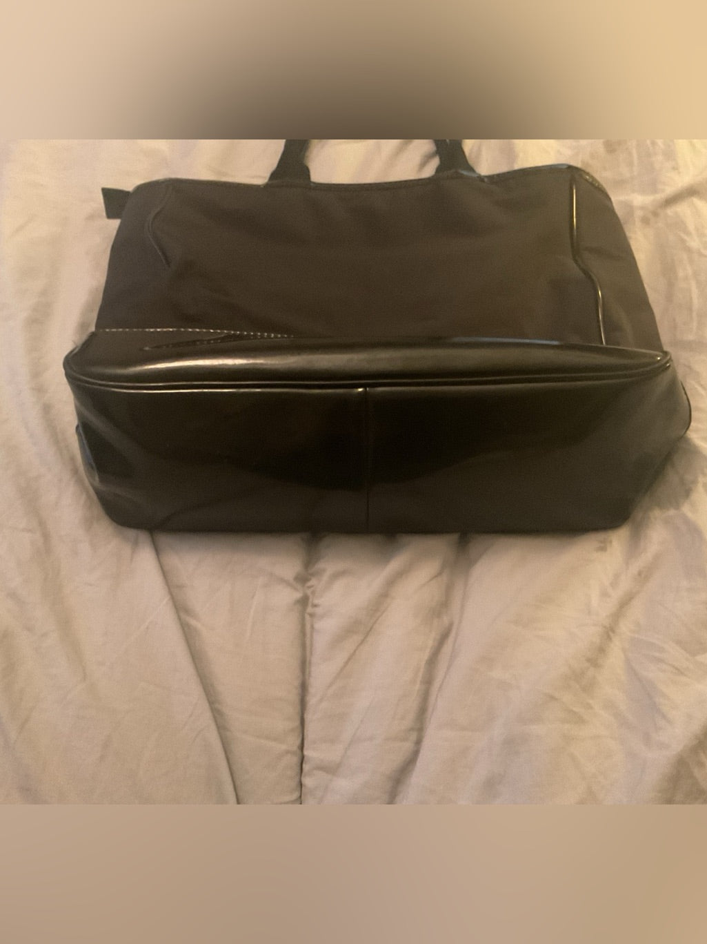 Tory Burch Retired Oversized Black Nylon & Patent Leather Zip Work Tote | listing photo 13