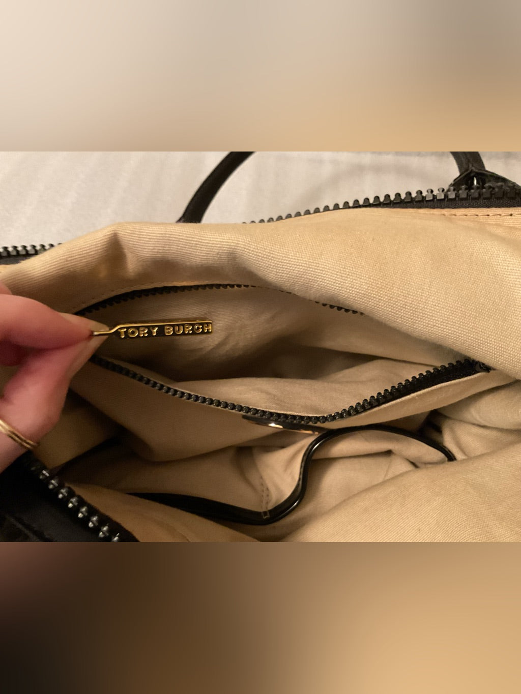 Tory Burch Retired Oversized Black Nylon & Patent Leather Zip Work Tote | listing photo 14