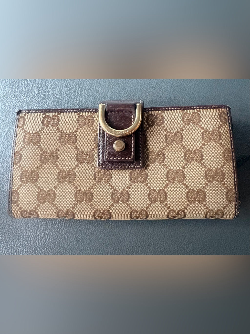 Vintage Gucci Abbey D-Ring GG canvas continental wallet front view
