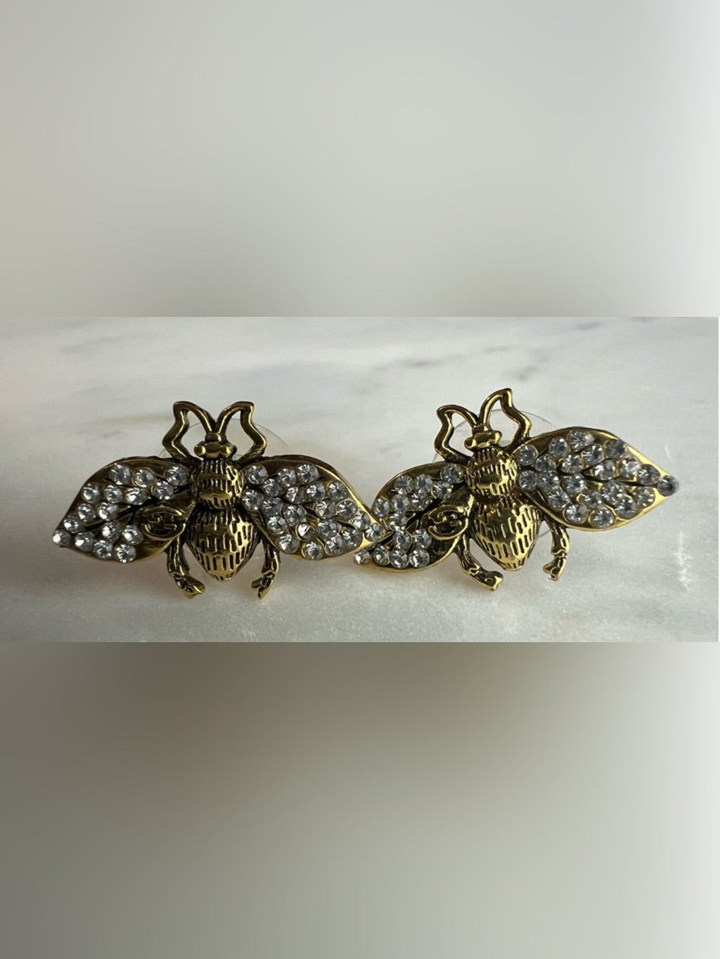 Independently Upcycled Gucci-Branded GG Crystal Bee Hardware Earrings | listing photo 1