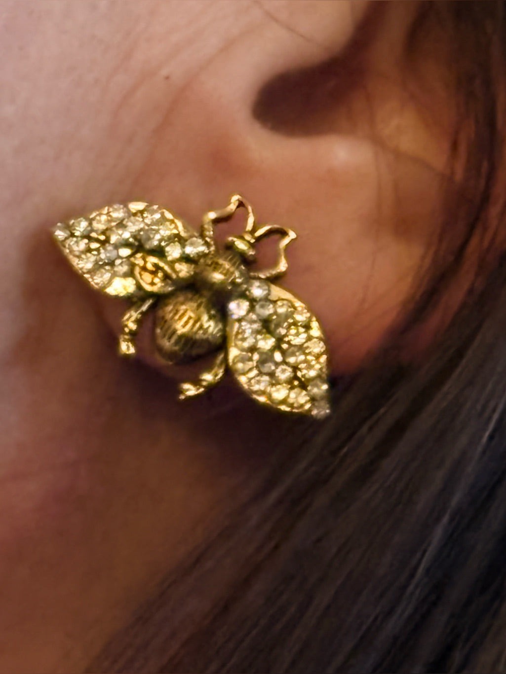 Independently Upcycled Gucci-Branded GG Crystal Bee Hardware Earrings | listing photo 4