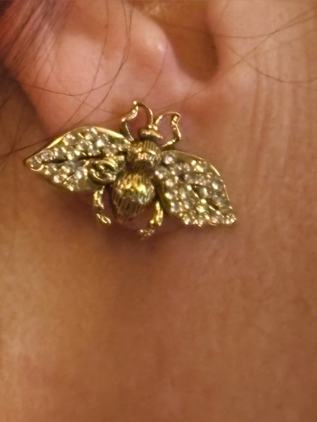 Independently Upcycled Gucci-Branded GG Crystal Bee Hardware Earrings | listing photo 3