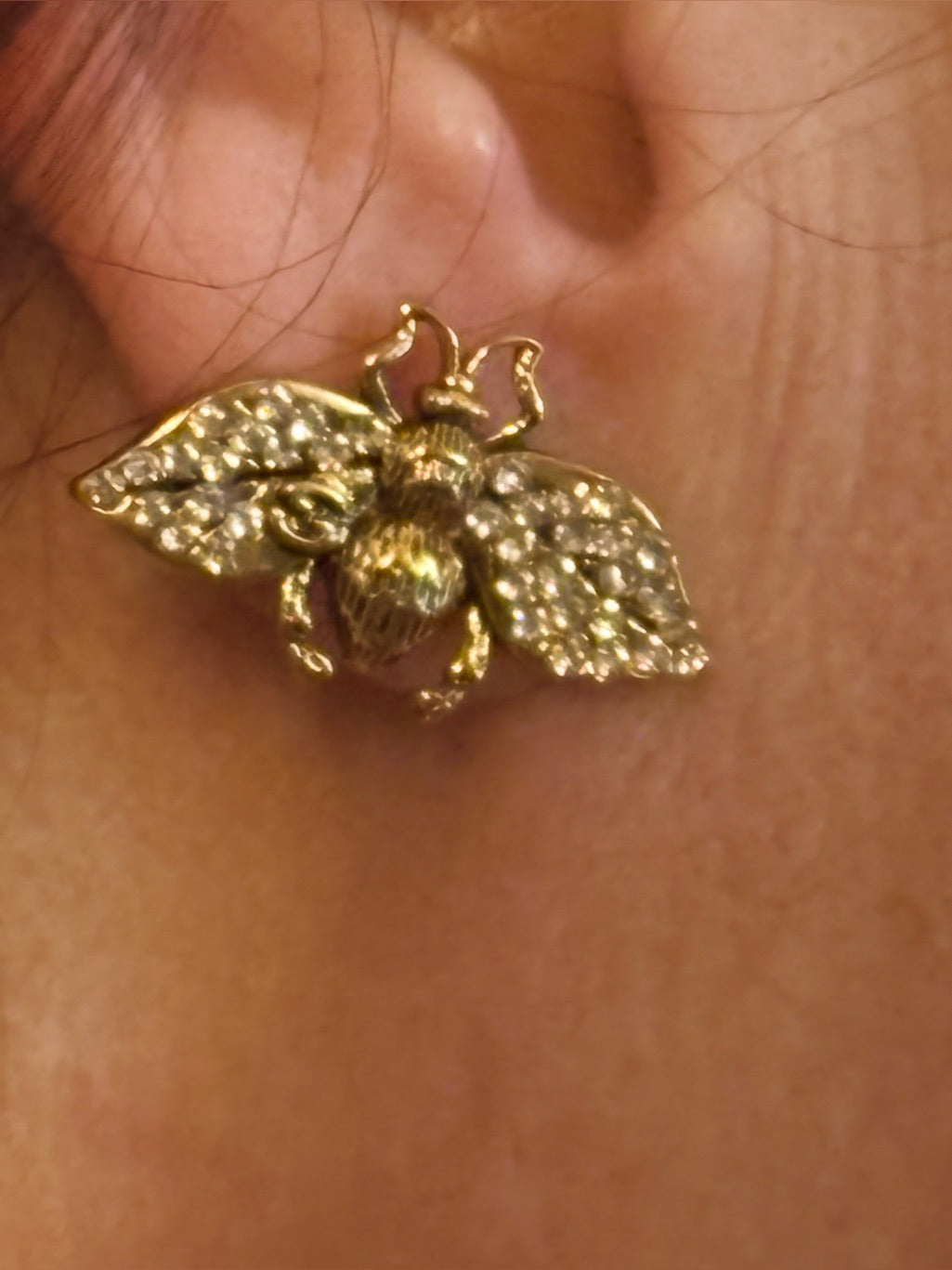 Independently Upcycled Gucci-Branded GG Crystal Bee Hardware Earrings | listing photo 3