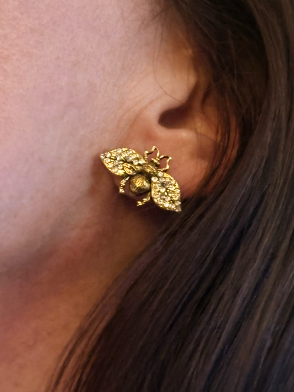 Independently Upcycled Gucci-Branded GG Crystal Bee Hardware Earrings | listing photo 14