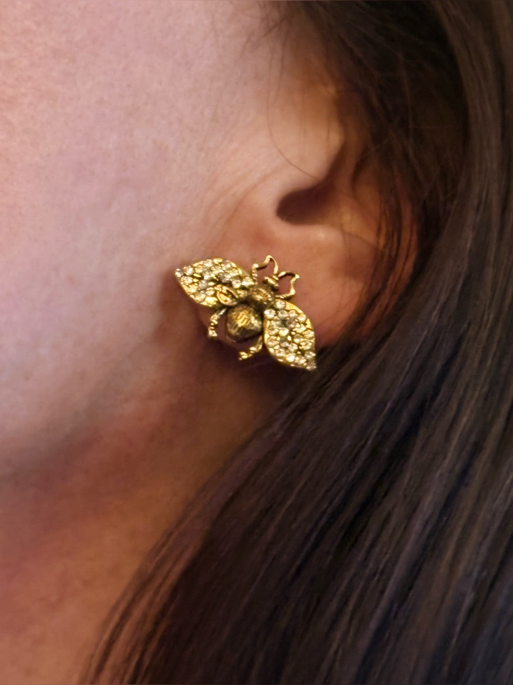 Independently Upcycled Gucci-Branded GG Crystal Bee Hardware Earrings | listing photo 14