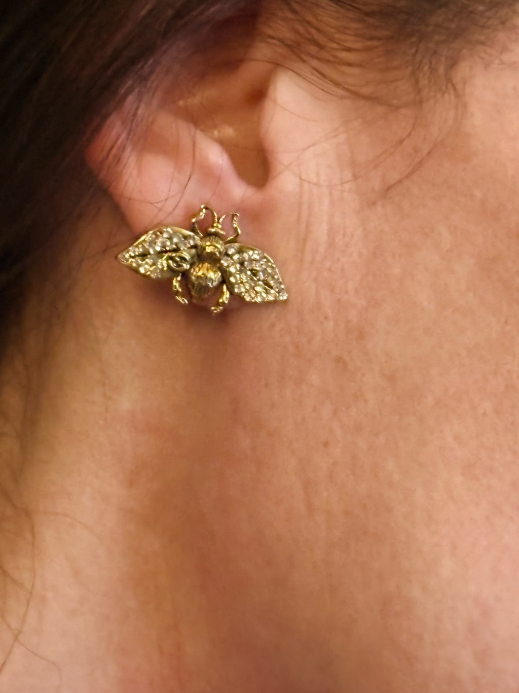 Independently Upcycled Gucci-Branded GG Crystal Bee Hardware Earrings | listing photo 15