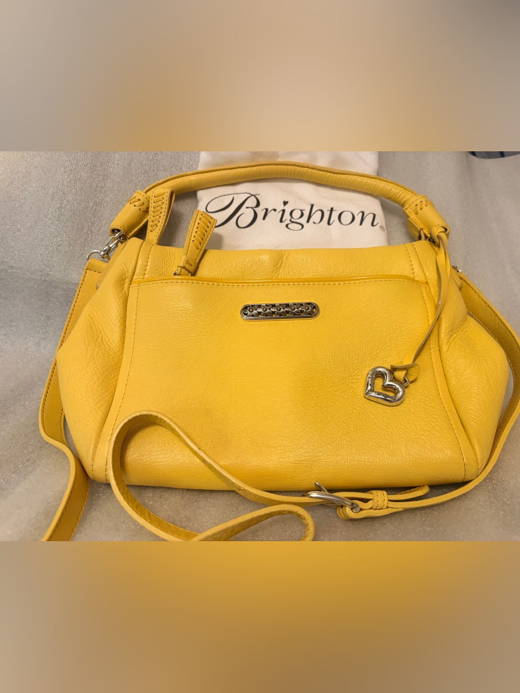 Brighton Pippa yellow leather crossbody bag front view