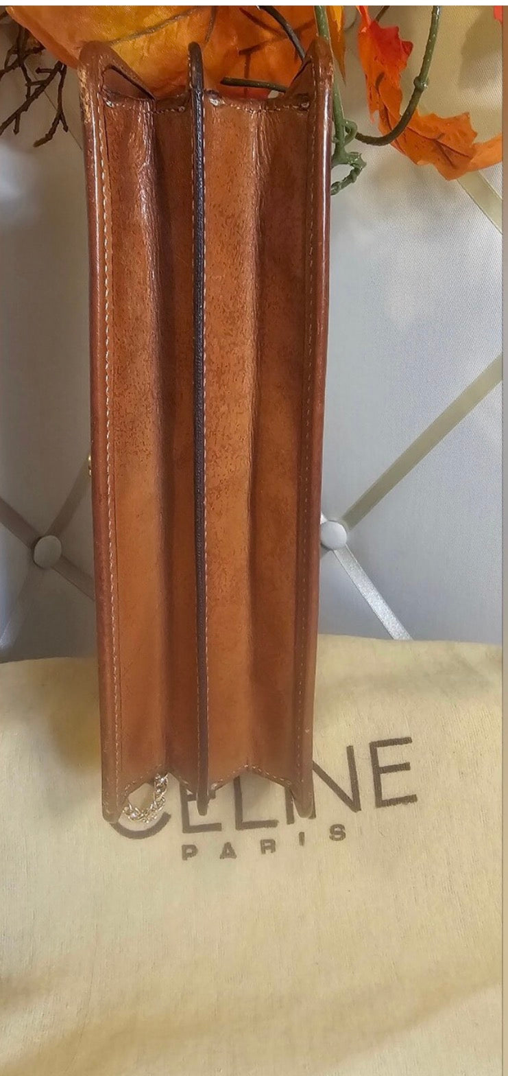 Vintage CELINE Macadam Large Portfolio Clutch Wristlet M07 Italy + Chain