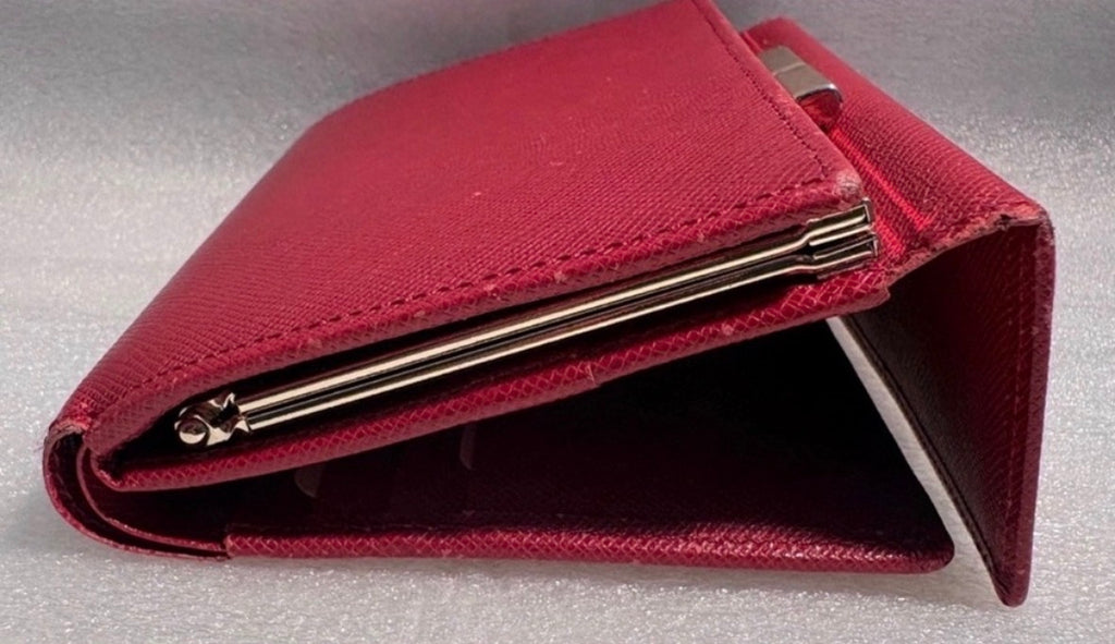 Burberry Red Leather Kiss Lock Wallet Nova Check Lining Rare Colorway Entrupy COA