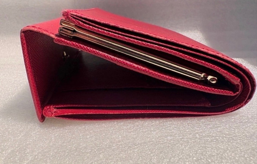 Burberry Red Leather Kiss Lock Wallet Nova Check Lining Rare Colorway Entrupy COA