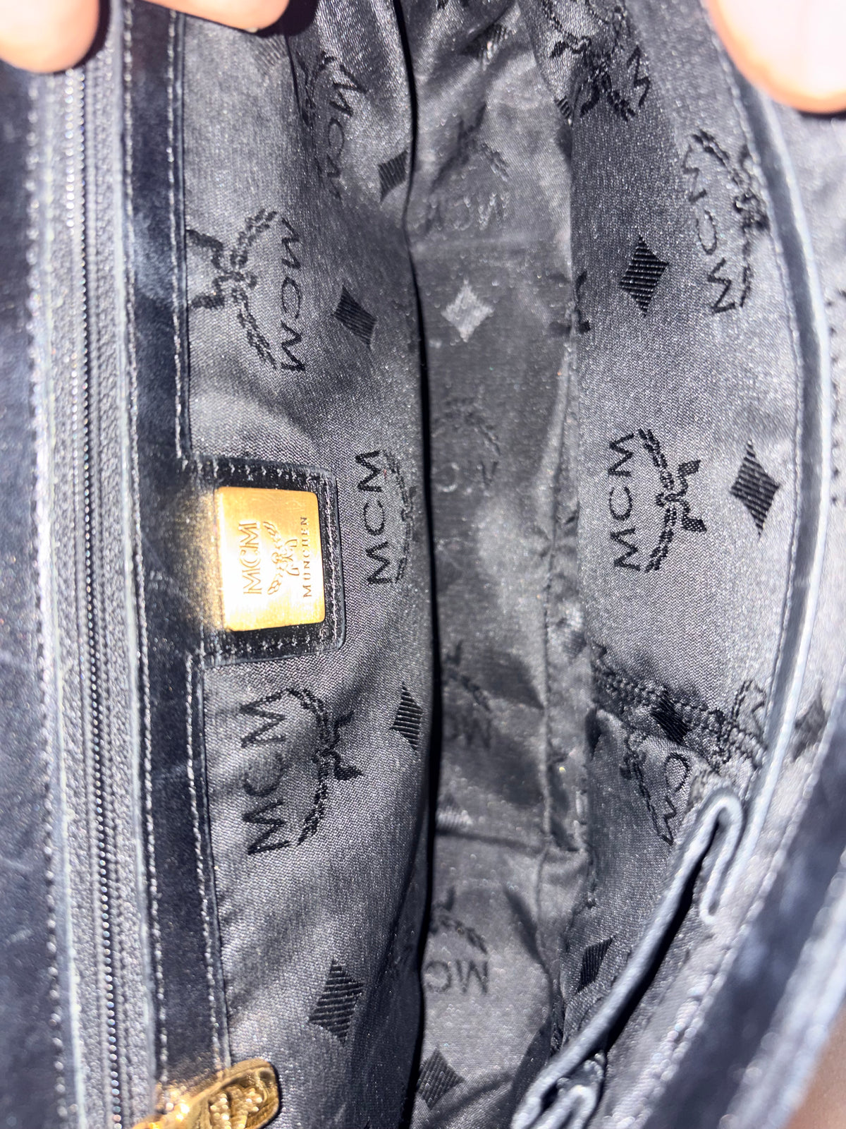 Vintage MCM München Black Pebbled Leather Gold Stud Shoulder Bag G6488