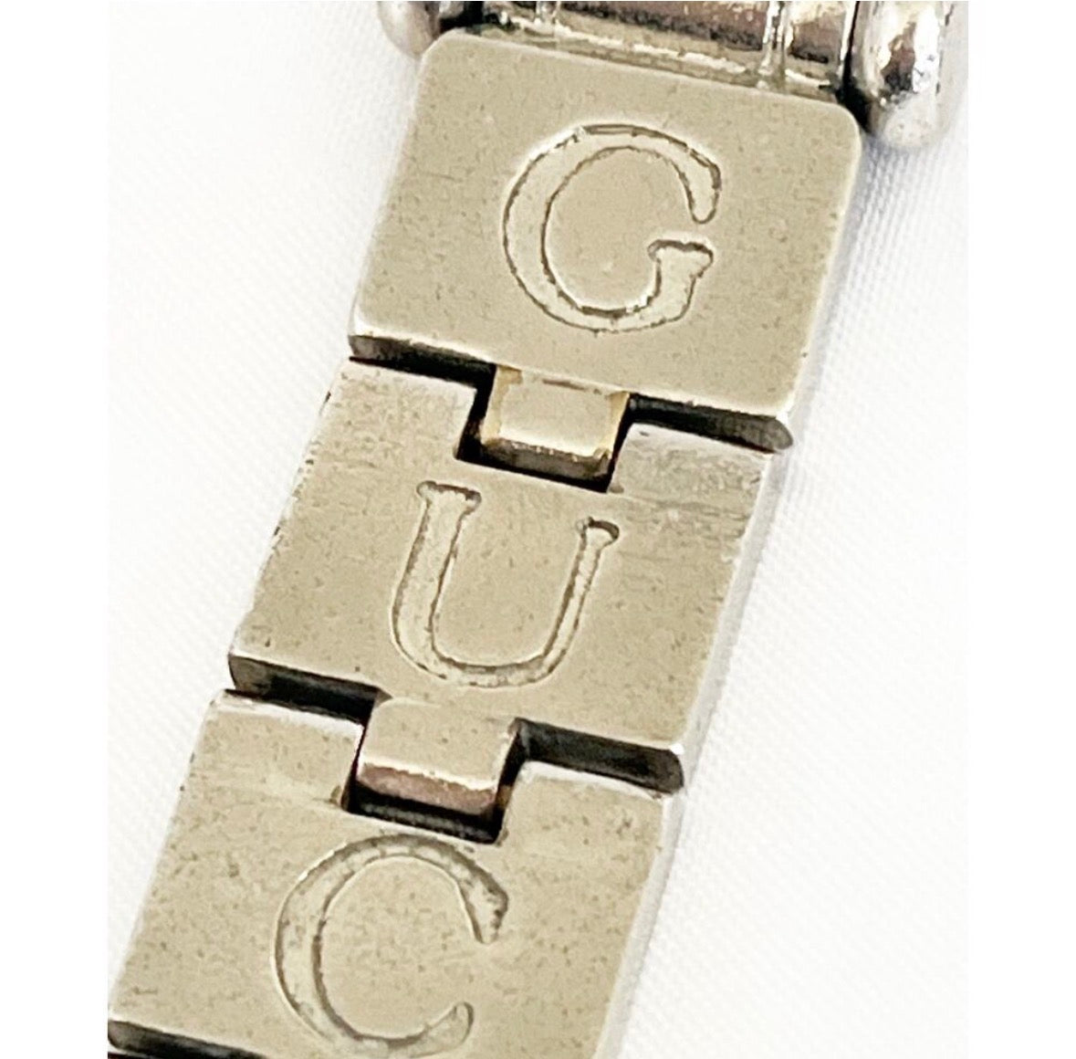 Vintage 1990s Gucci Articulated GUCCI Logo Keychain Silver Tone Made in Italy Rare