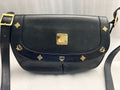 Vintage MCM München Black Pebbled Leather Gold Stud Shoulder Bag G6488