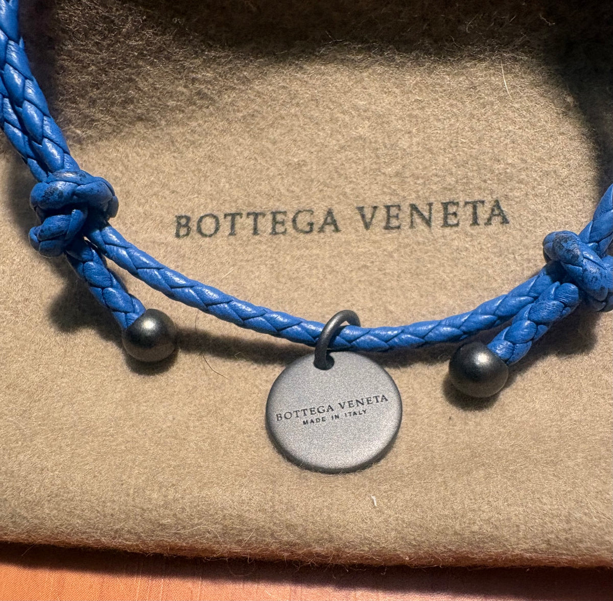 BOTTEGA VENETA Intrecciato Blue Nappa Leather Double Wrap Charm Bracelet Box Pouch