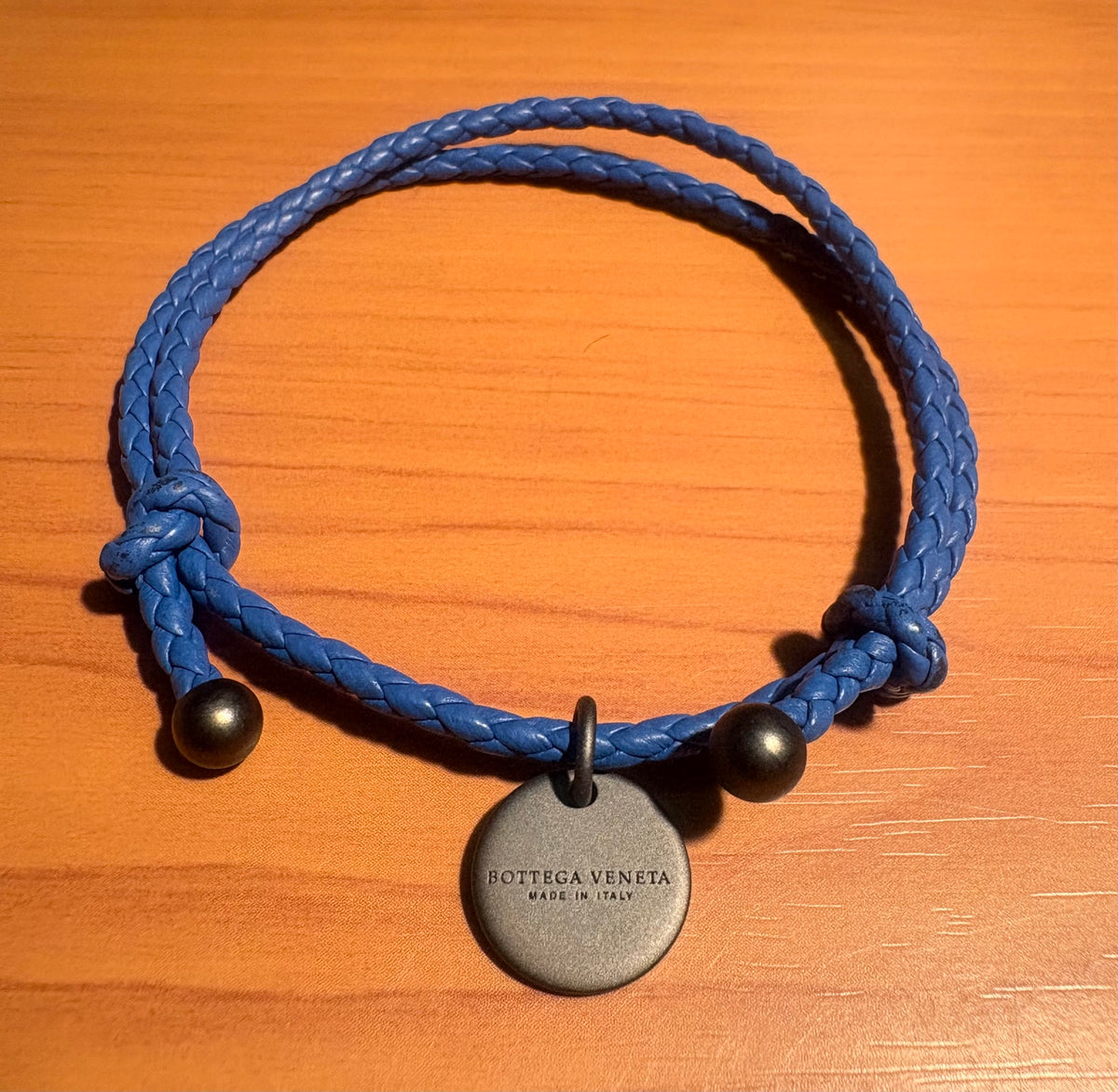 BOTTEGA VENETA Intrecciato Blue Nappa Leather Double Wrap Charm Bracelet Box Pouch
