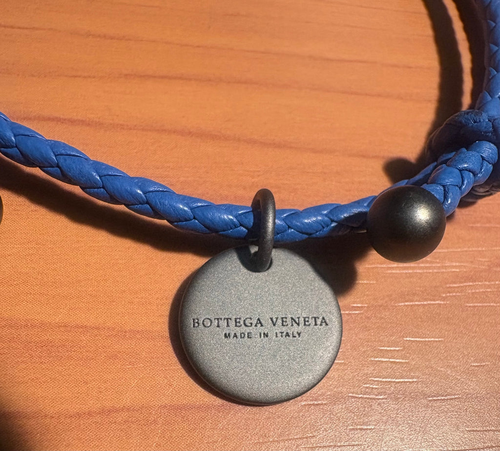 BOTTEGA VENETA Intrecciato Blue Nappa Leather Double Wrap Charm Bracelet Box Pouch