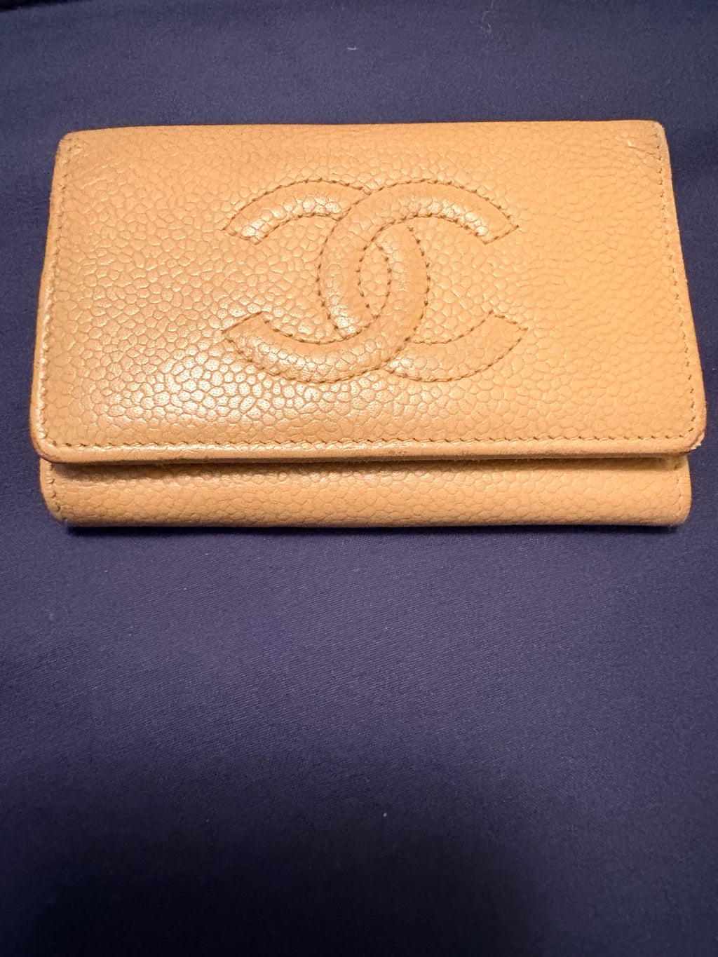 Vintage CHANEL Timeless CC Beige Caviar Leather 6 Key Case Card 8 Series