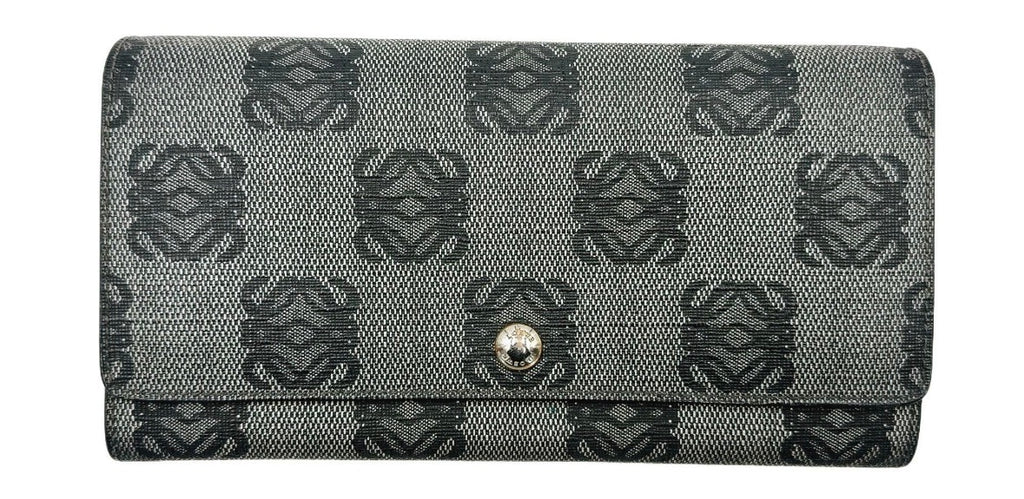Vintage LOEWE Anagram Monogram Canvas Long Wallet Grey Black COA RARE