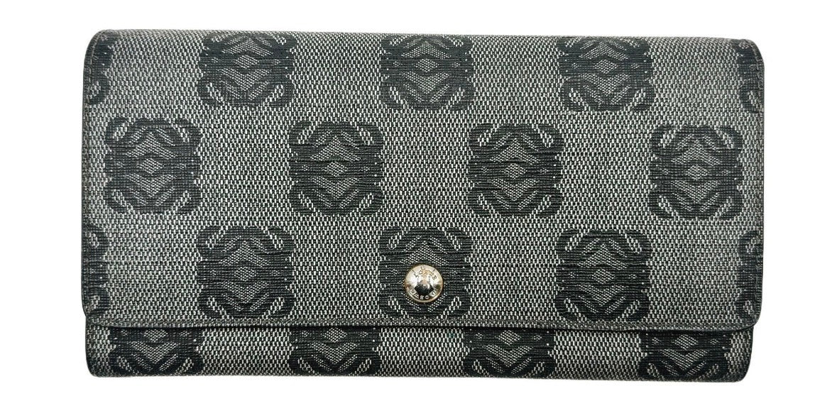 Vintage LOEWE Anagram Monogram Canvas Long Wallet Grey Black COA RARE