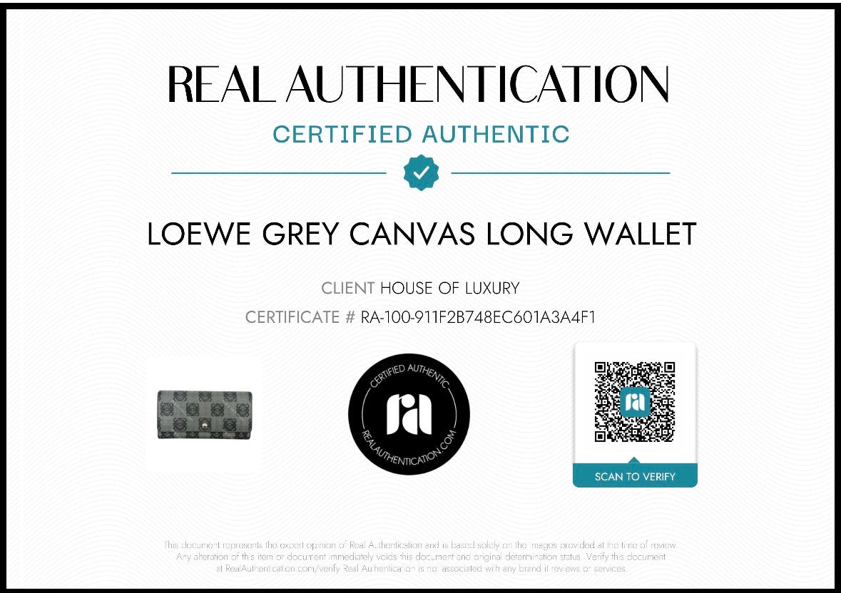 Vintage LOEWE Anagram Monogram Canvas Long Wallet Grey Black COA RARE
