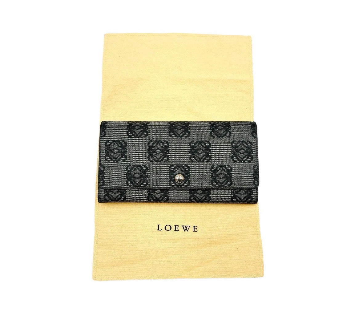 Vintage LOEWE Anagram Monogram Canvas Long Wallet Grey Black COA RARE