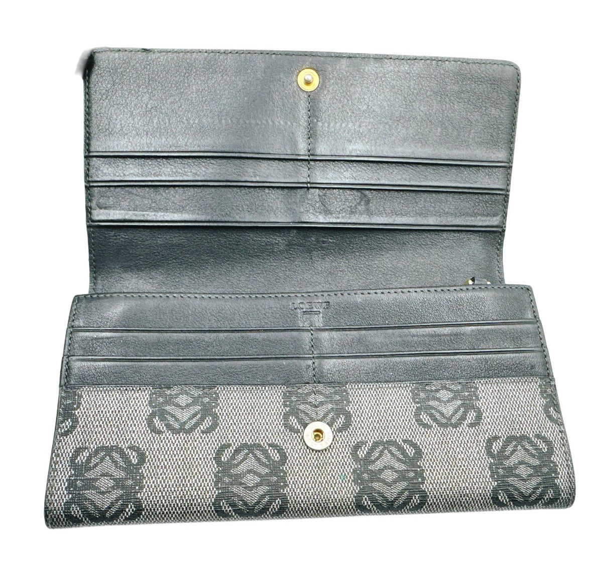 Vintage LOEWE Anagram Monogram Canvas Long Wallet Grey Black COA RARE