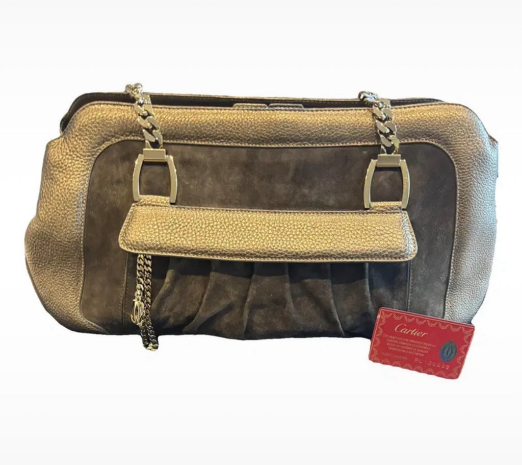 Cartier La Donna shoulder bag front view with Cartier authenticity card