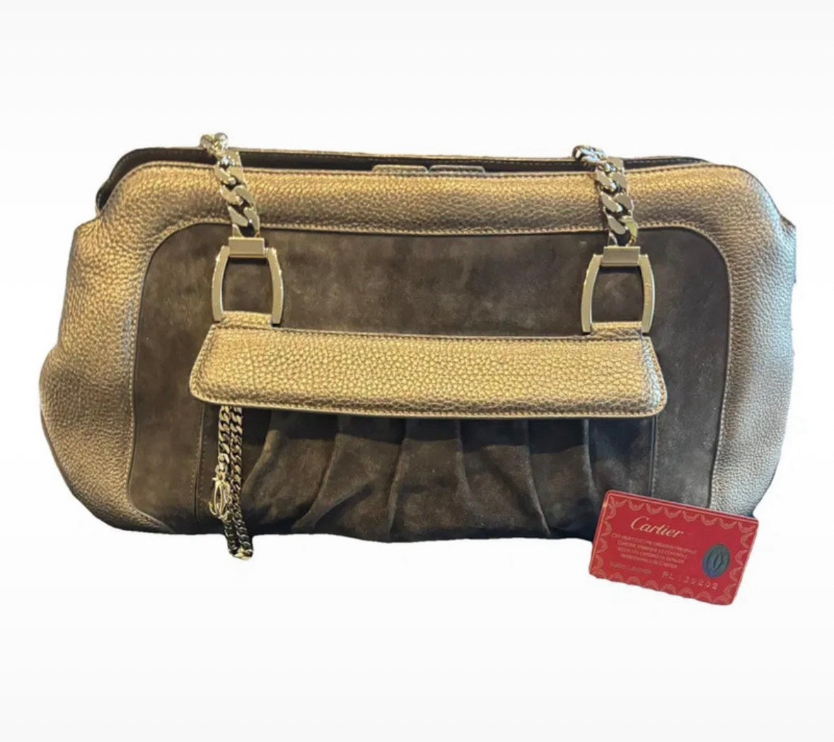 Cartier La Donna shoulder bag front view with Cartier authenticity card