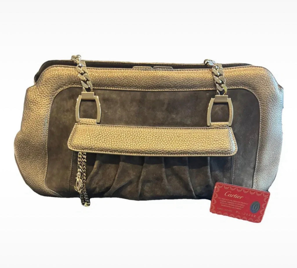 Cartier La Donna dark green suede and onyx calf leather front
