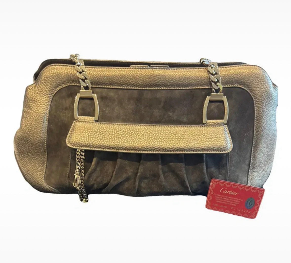 Cartier La Donna dark green suede and onyx calf leather front
