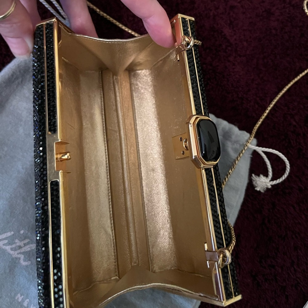 Vintage Judith Leiber Black and Gold Crystal Clutch. | listing photo 13