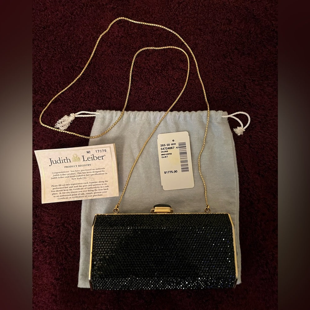 Vintage Judith Leiber Black and Gold Crystal Clutch. | listing photo 9