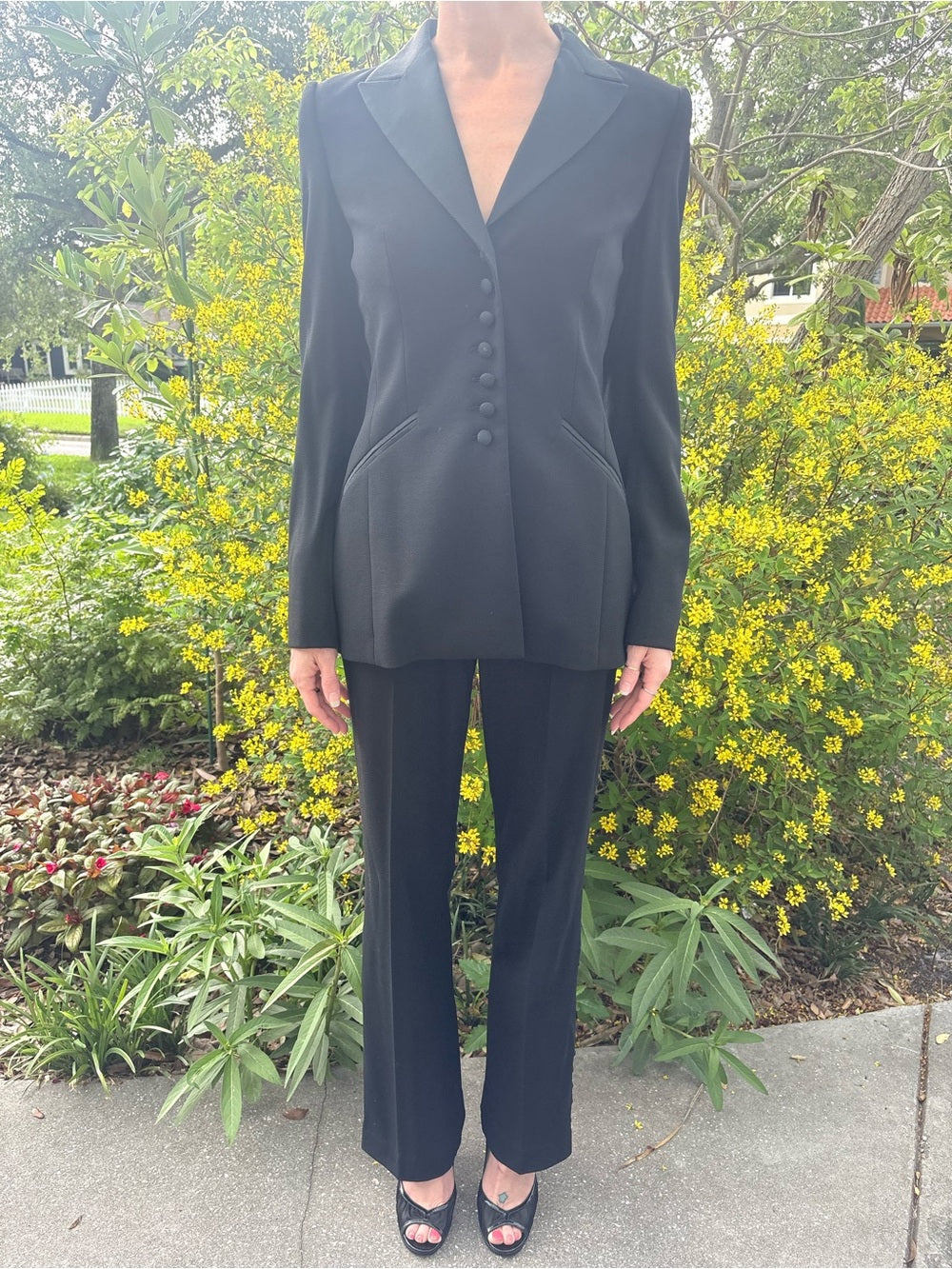 ESCADA Vintage Couture Black Open-Back Button Pant Suit Rare Statement Runway | listing photo 2