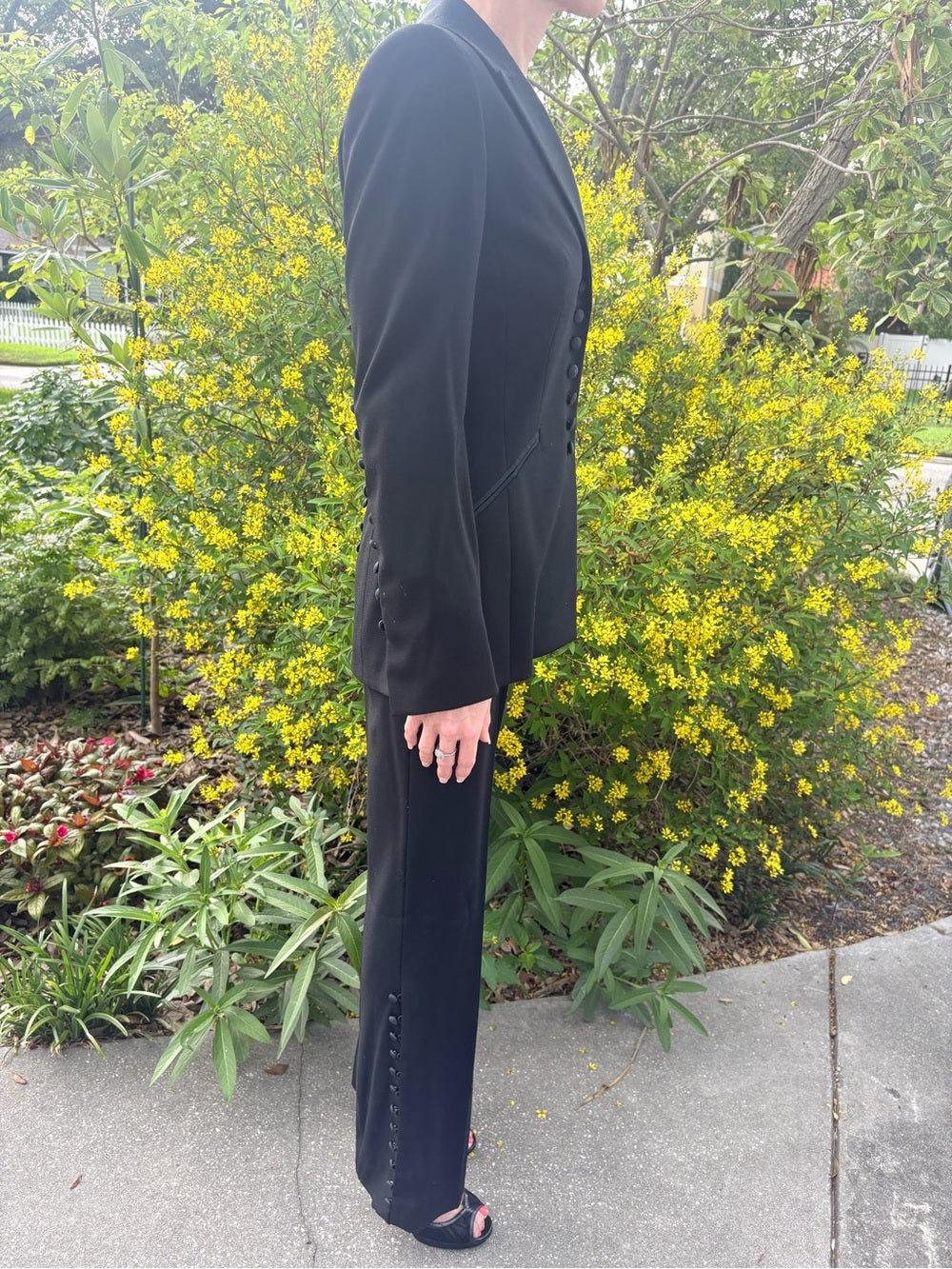 ESCADA Vintage Couture Black Open-Back Button Pant Suit Rare Statement Runway | listing photo 3