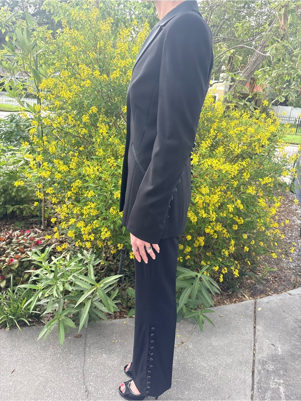 ESCADA Vintage Couture Black Open-Back Button Pant Suit Rare Statement Runway | listing photo 4