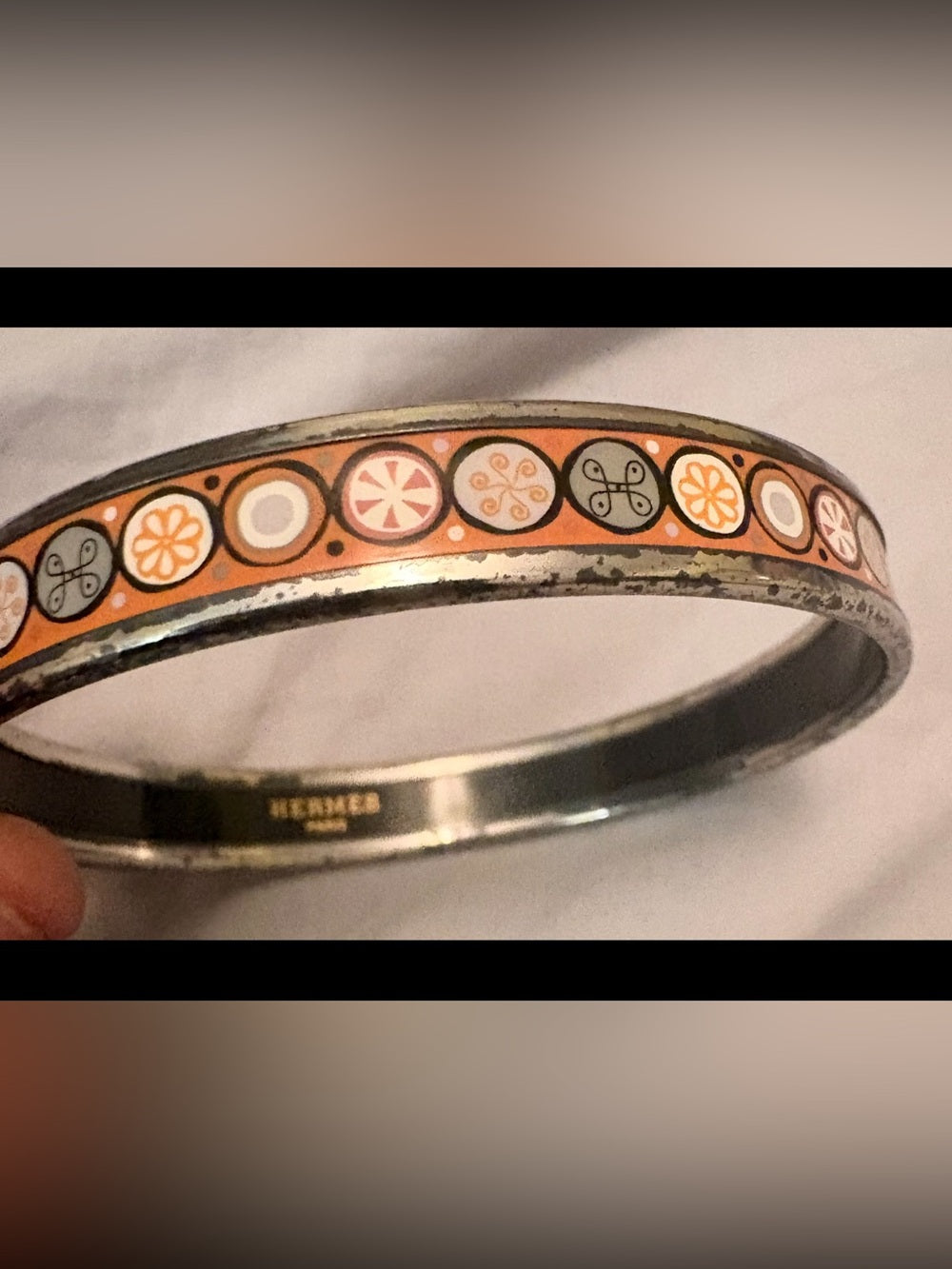Authentic Vintage Hermès Paris Austria Orange Enamel Medallion L Bangle Bracelet | listing photo 1